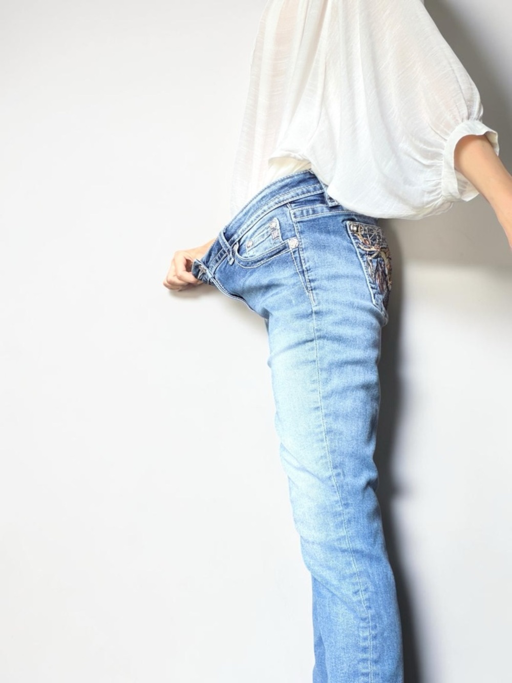 Miss Me Hailey Skinny Jeans Low Rise Embroidery Pocket Rodeo Core Western 31 - Picture 5 of 16